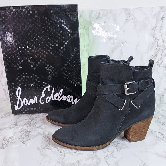 Sam Edelman Merton Black Suede Leather Zip Ankle Booties Size 7.5 - Picture 3 of 13